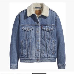 LEVI’S Sherpa Lined Trucker Jacket Denim Snap Aviator Outdoor NWT